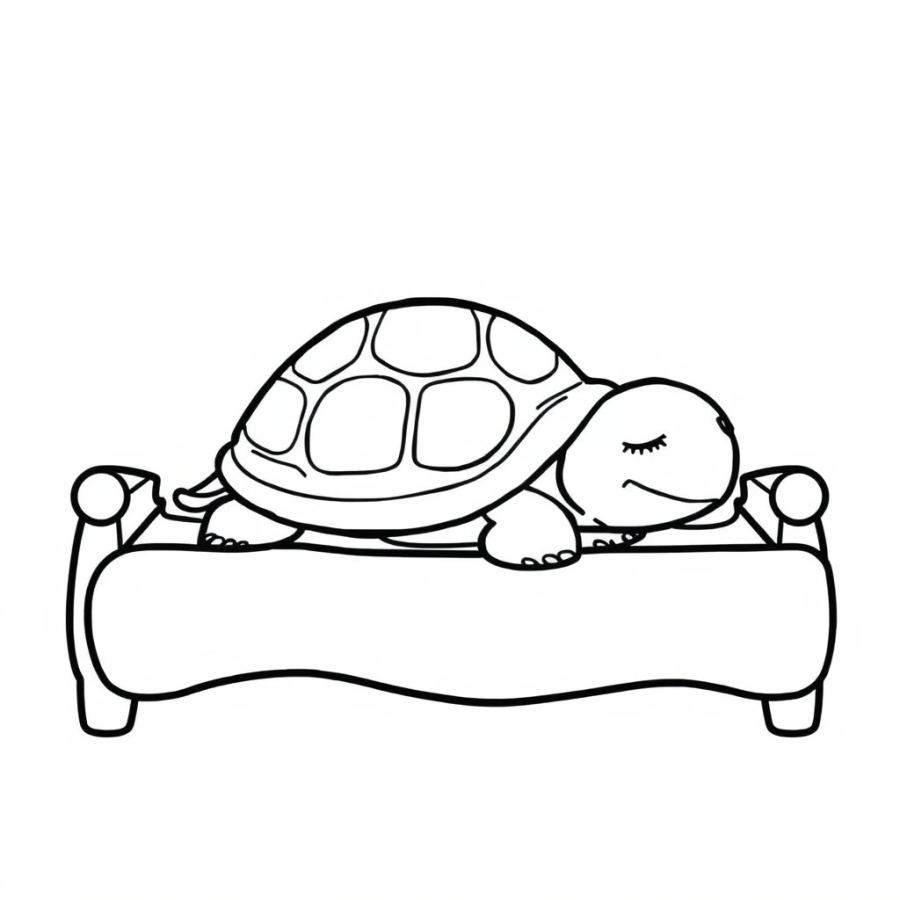 Sleepy Turtle In Bed Coloring Page