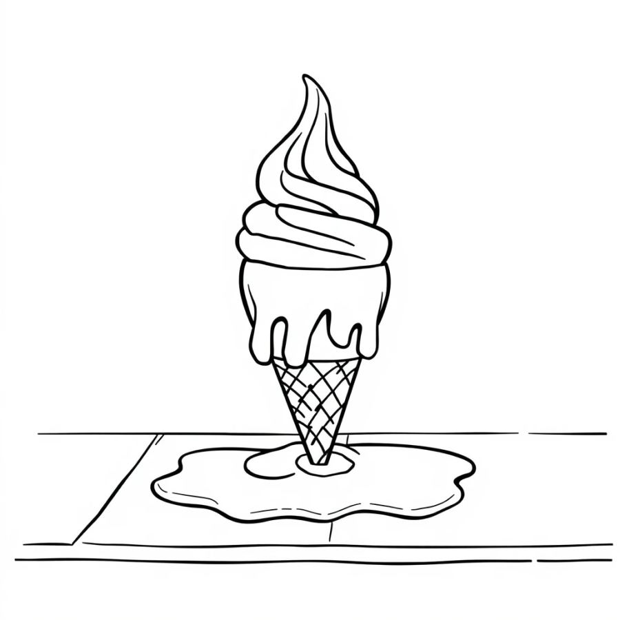 Ice Cream Melting On Sidewalk Coloring Page