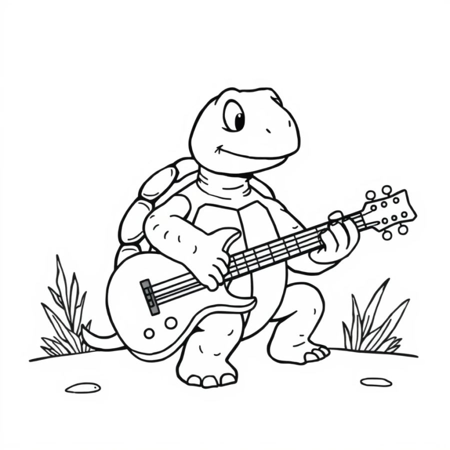 Turtle Playing Guitar Coloring Page