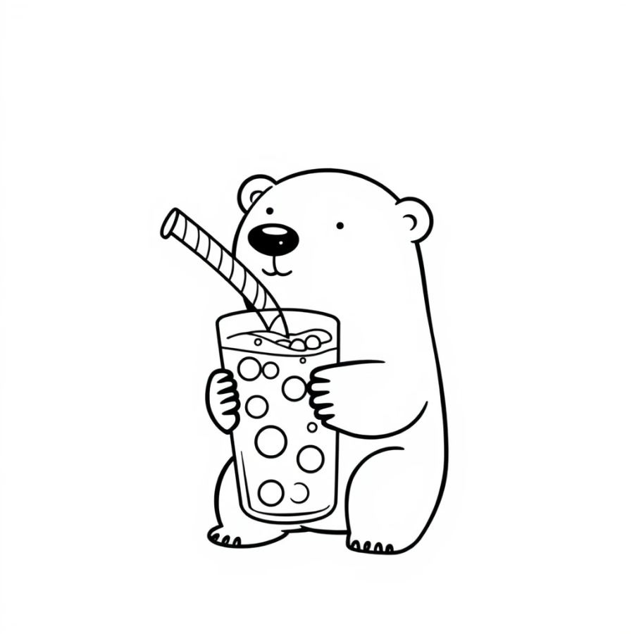 Polar Bear Drinking A Fizzy Soda Through A Striped Straw Coloring Page