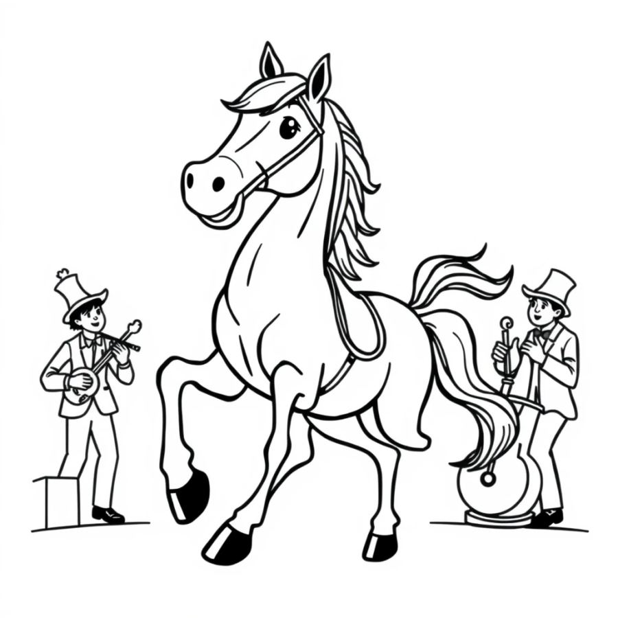 Horse Prancing To Circus Band Music Coloring Page