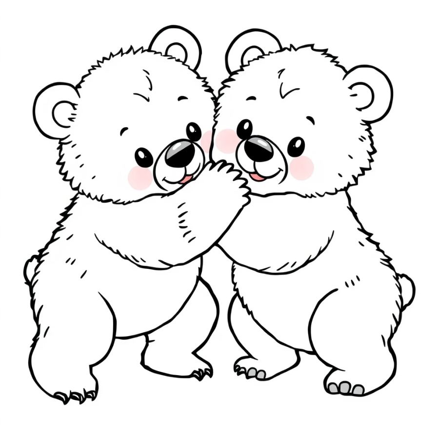 Playful Grizzly Bear Cubs Wrestling Coloring Page