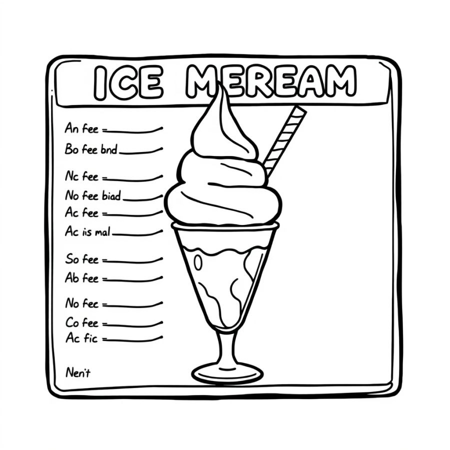 Ice Cream On Menu Board Coloring Page