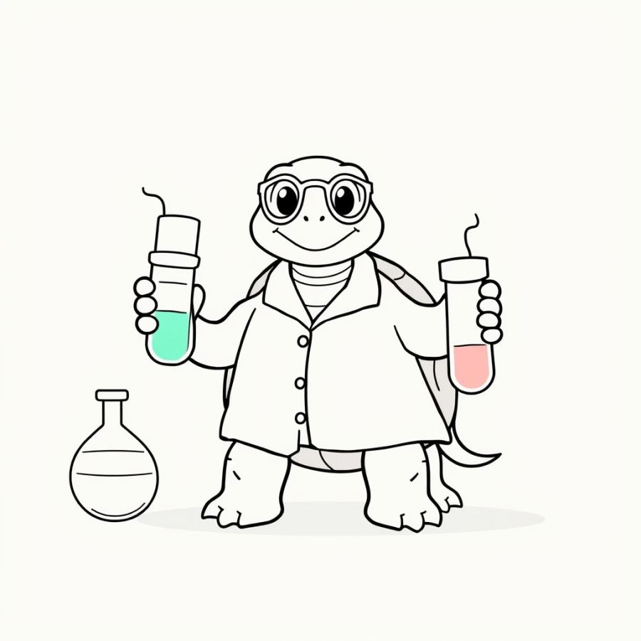 Scientist Turtle With Test Tubes Coloring Page