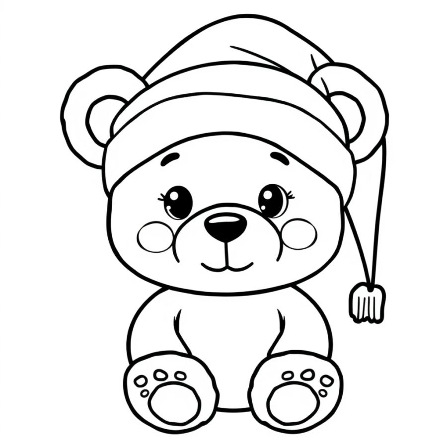 Cozy Teddy Bear Wearing a Nightcap Coloring Page