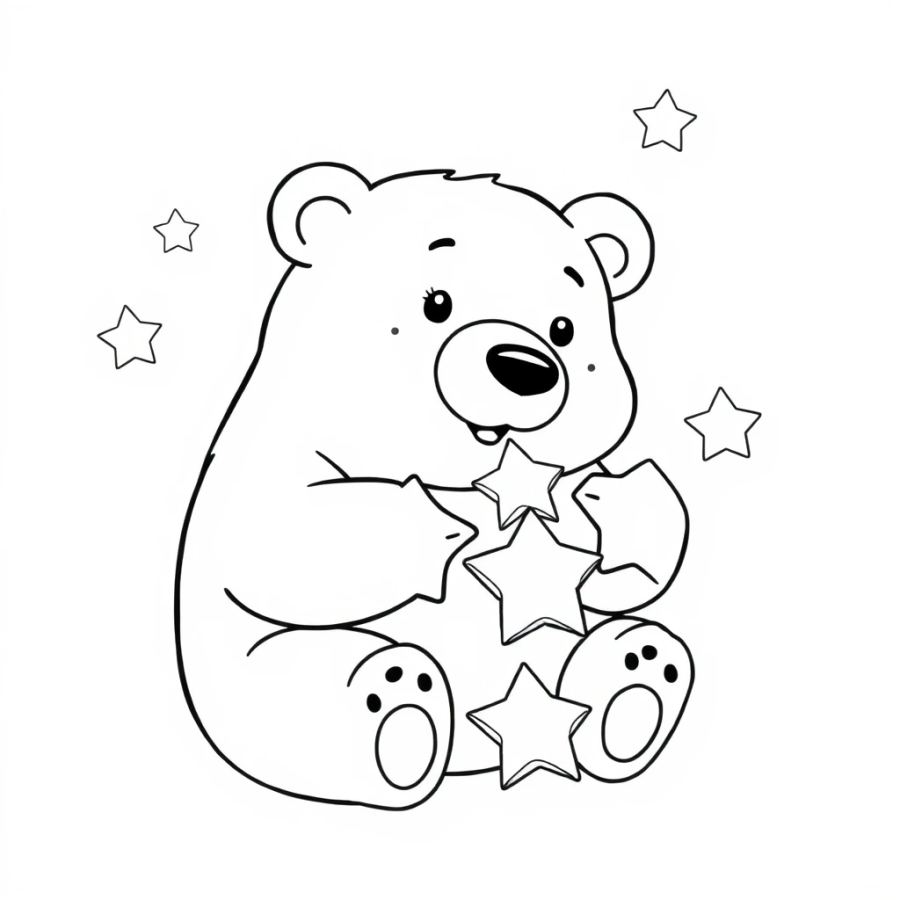 Polar Bear Snacking On White Chocolate Stars Coloring Page