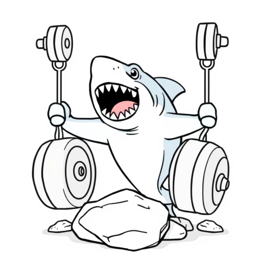 Shark Lift-Training With Heavy Rock Weights Coloring Page