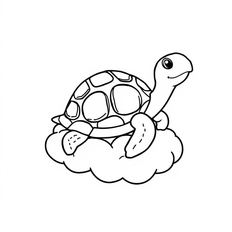 Turtle Floating On A Cloud Coloring Page