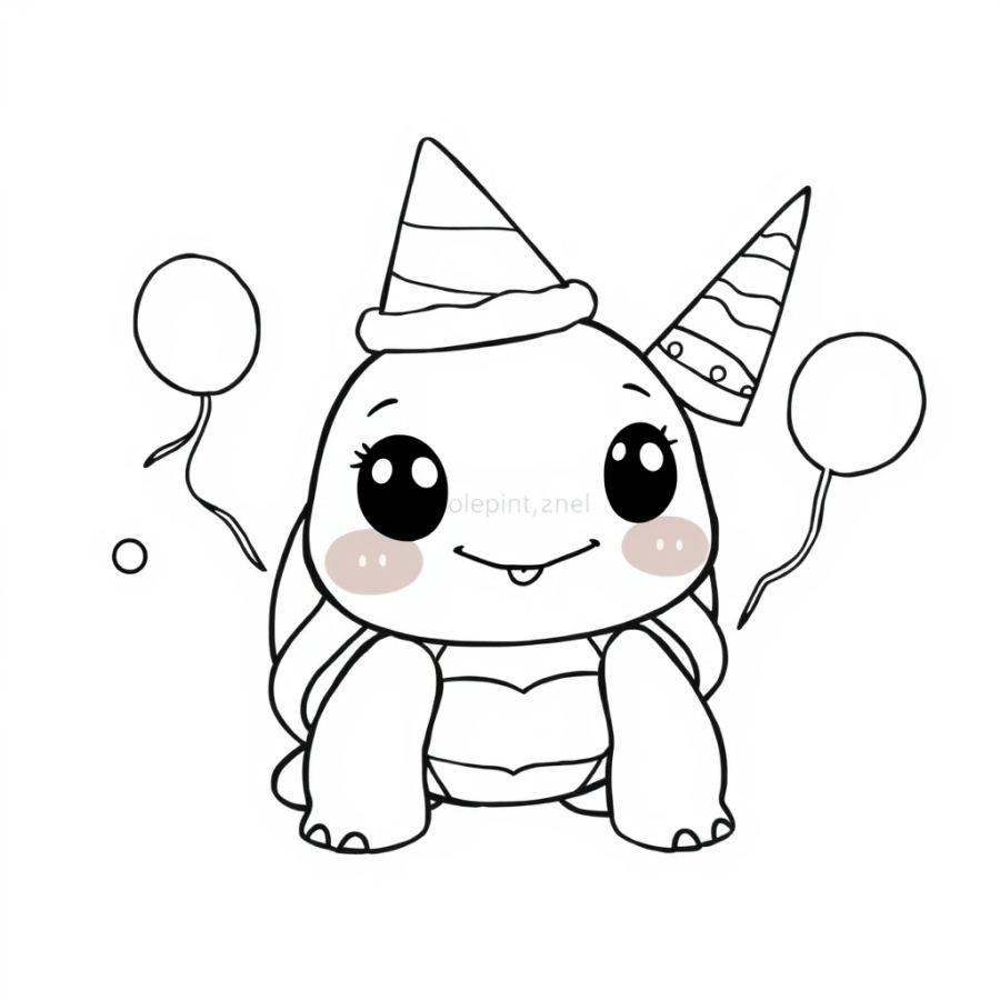 Turtle Having A Party Coloring Page