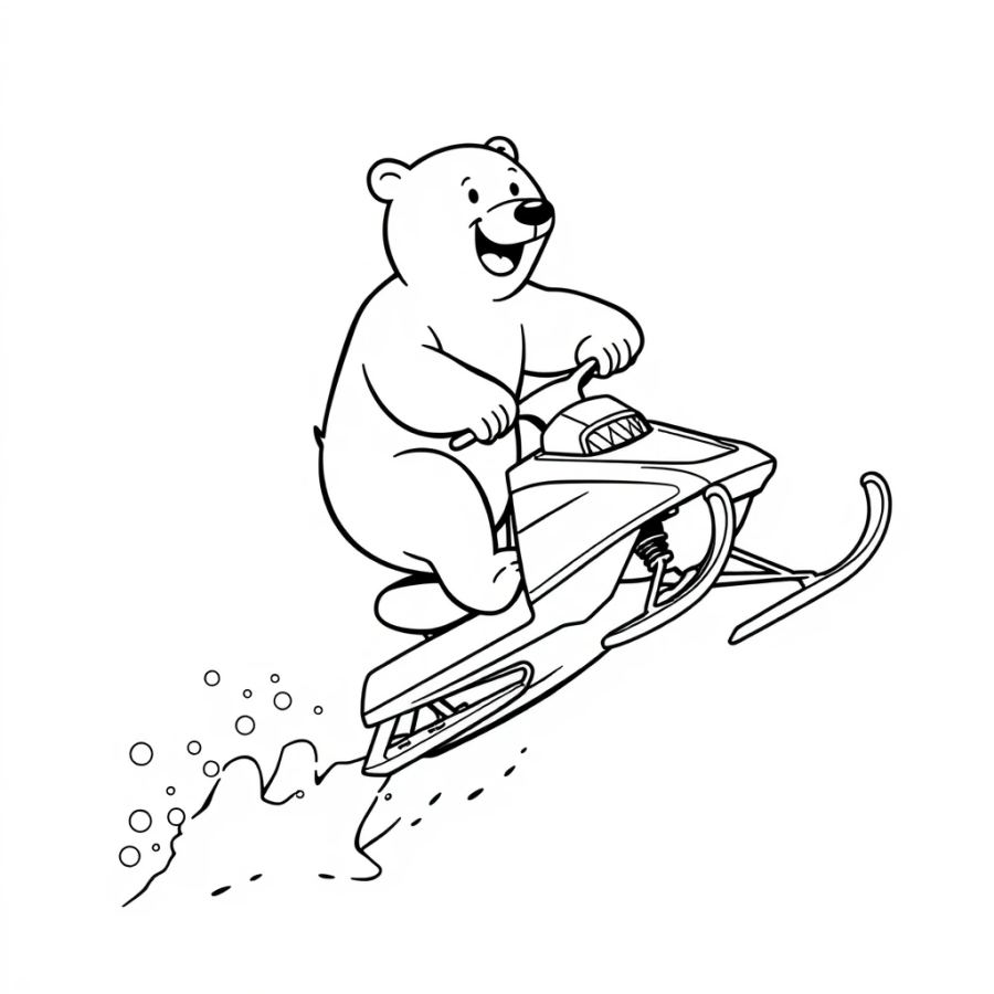 Polar Bear Doing A Mid-Air Trick On A Snowmobile Coloring Page