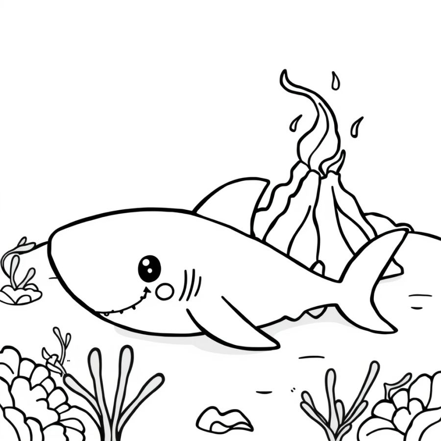 Shark Resting Near A Smoking Hydrothermal Vent Coloring Page