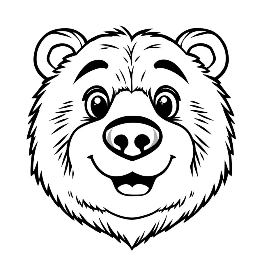 Detailed Friendly Grizzly Bear Face Coloring Page