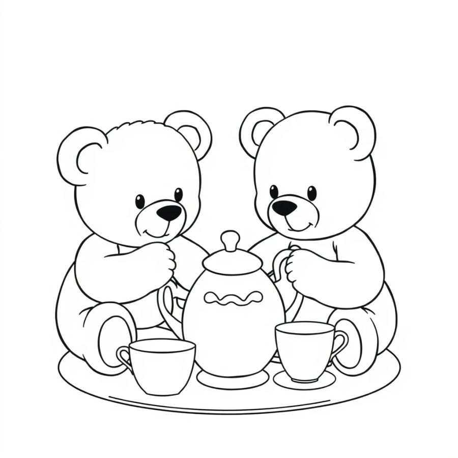 Teddy Bear Tea Party Coloring Page