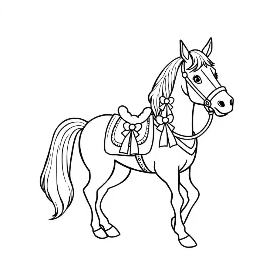 Horse Decorated With Ribbons For A County Fair Parade Coloring Page