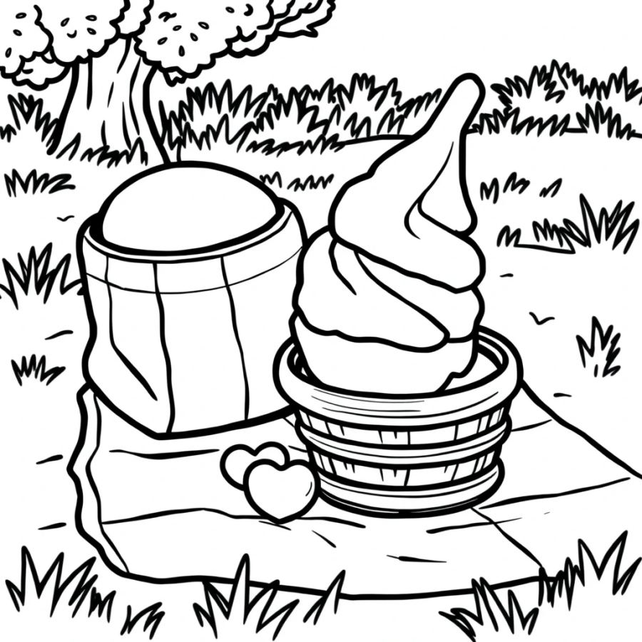 Ice Cream On A Picnic Blanket Coloring Page