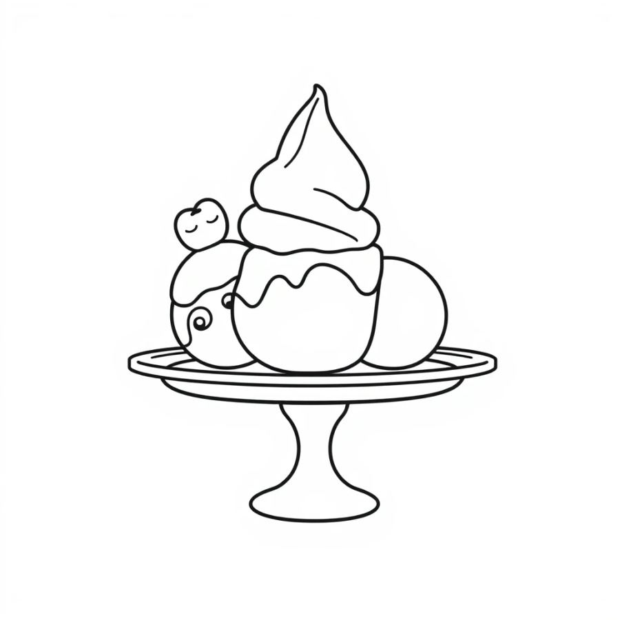 Ice Cream On Serving Tray Coloring Page