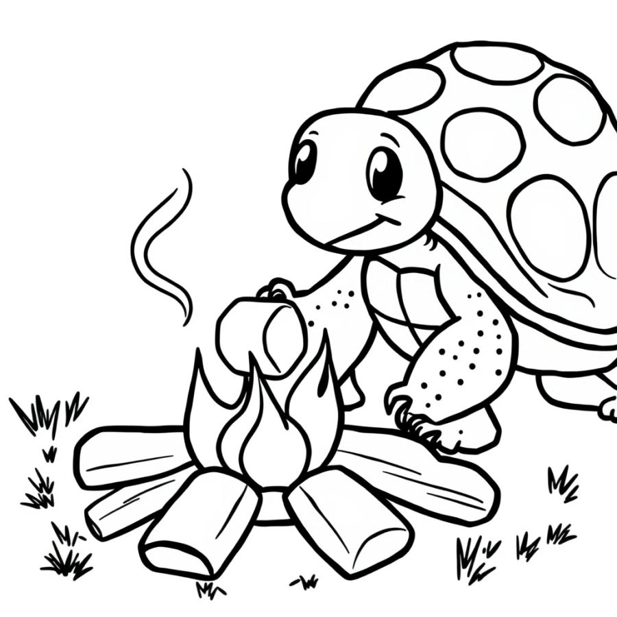 Campfire Roasting Marshmallow Turtle Coloring Page