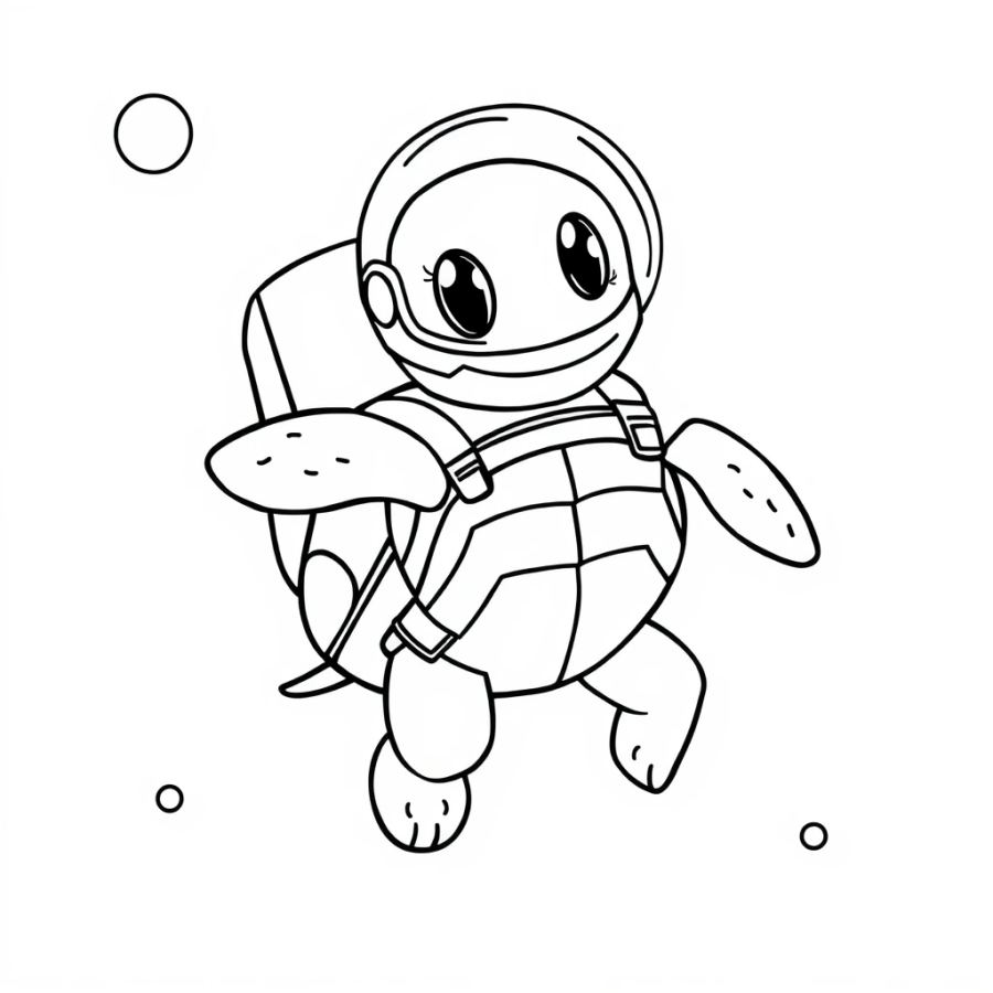 Astronaut Turtle In Space Coloring Page