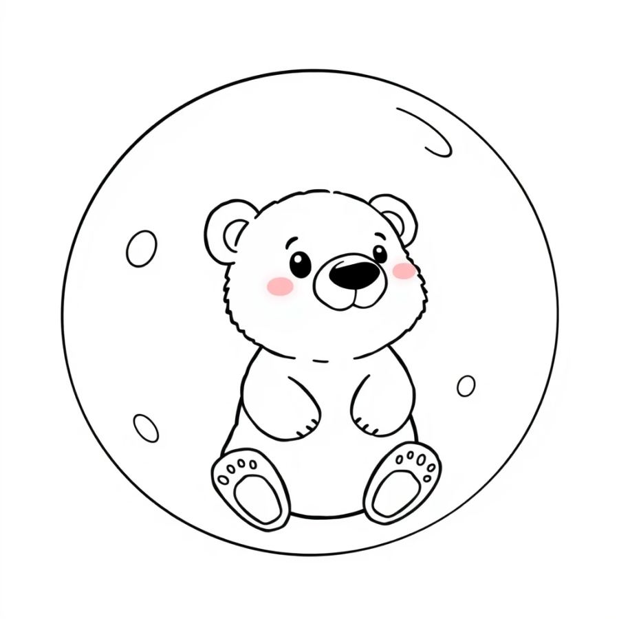 Polar Bear Cub Trapped In A Giant Bubblegum Bubble Coloring Page