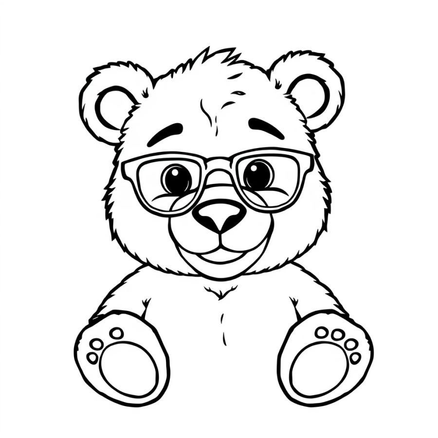 Cute Grandfather Teddy Bear with Glasses Coloring Page