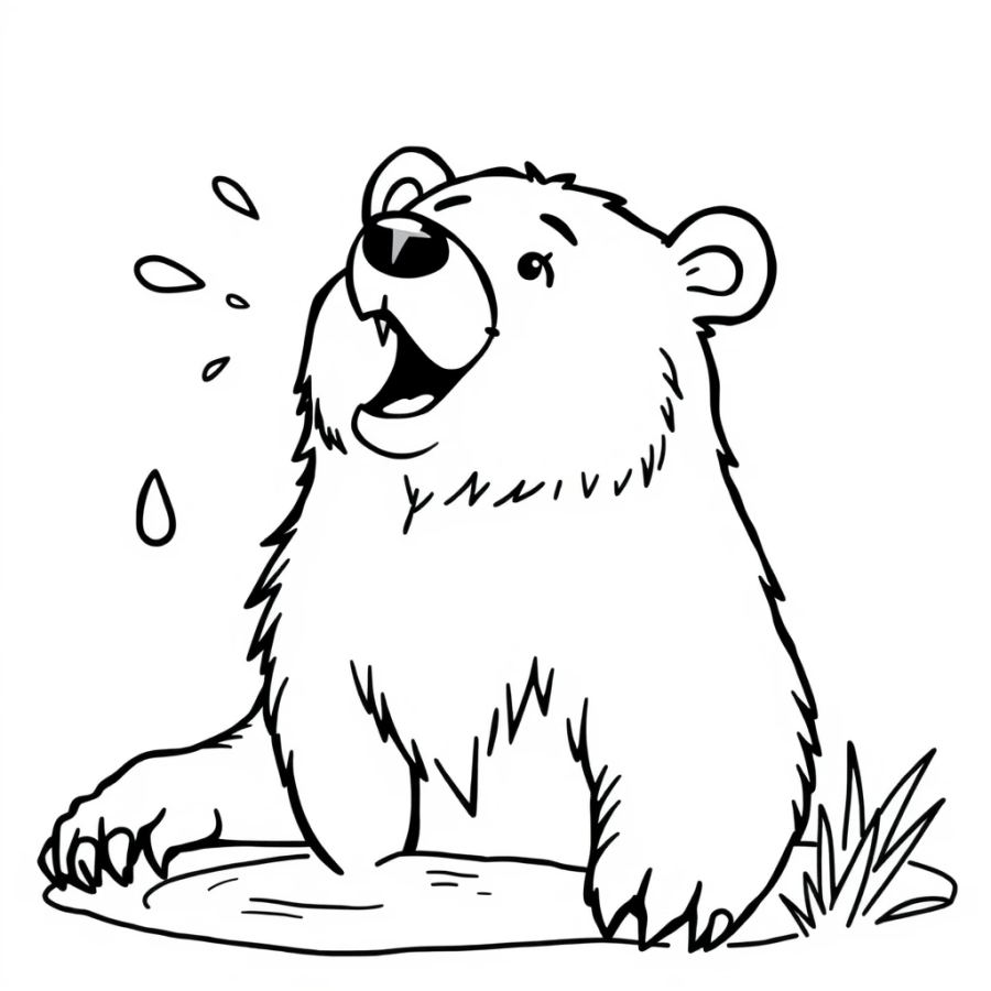 Splash Time! Grizzly Bear Shaking Wet Fur Coloring Page