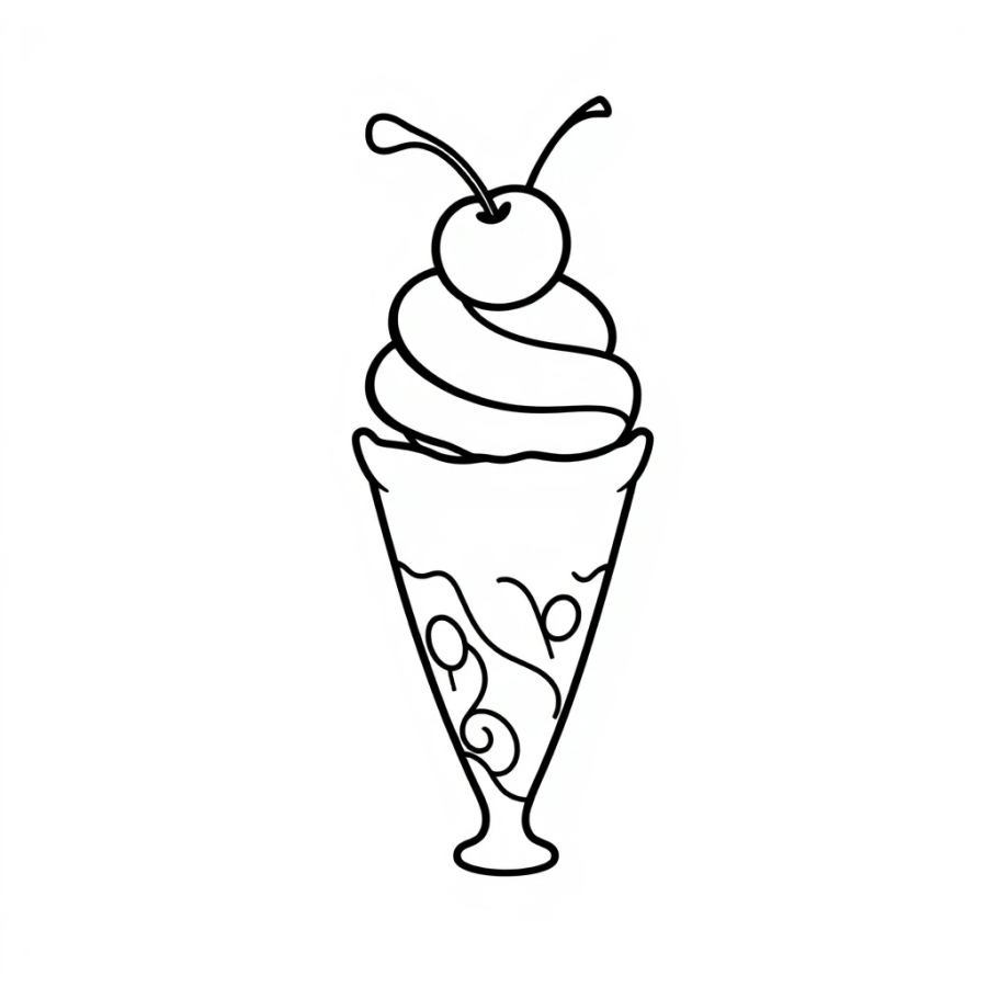 Ice Cream With Cherry On Top Coloring Page