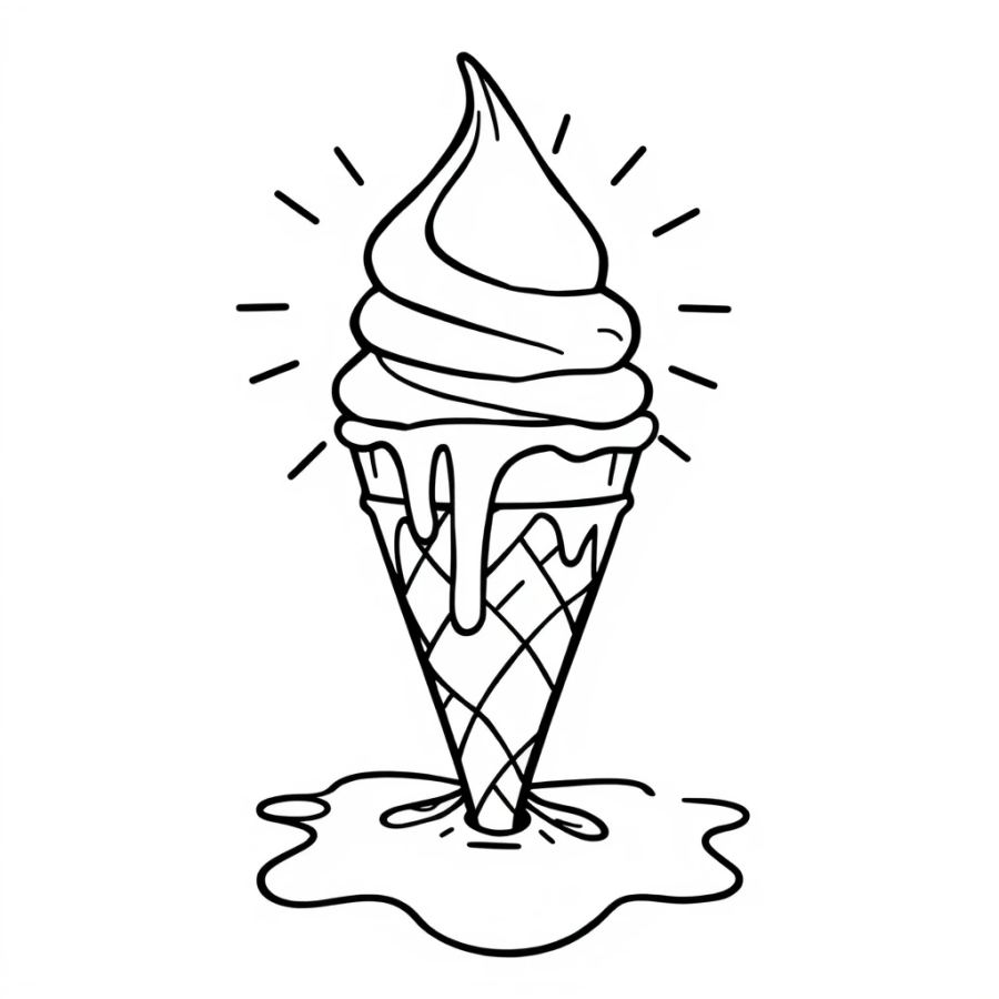Ice Cream Melting In Sun Coloring Page