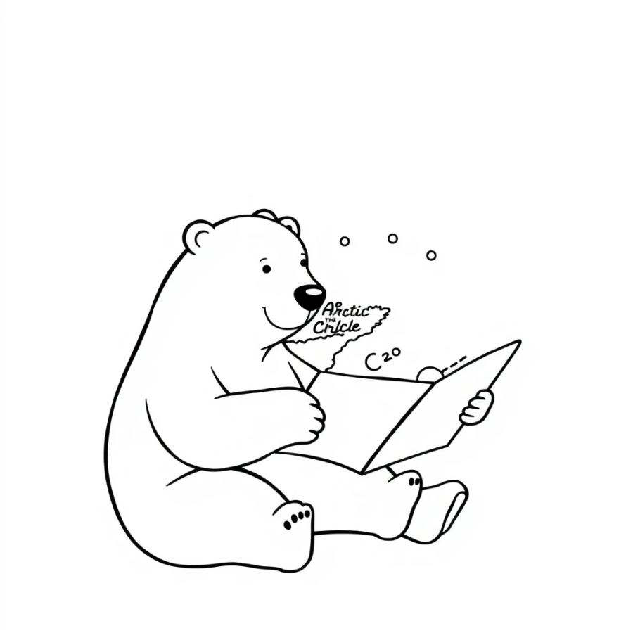 Polar Bear Studying A Map Of The Arctic Circle Coloring Page