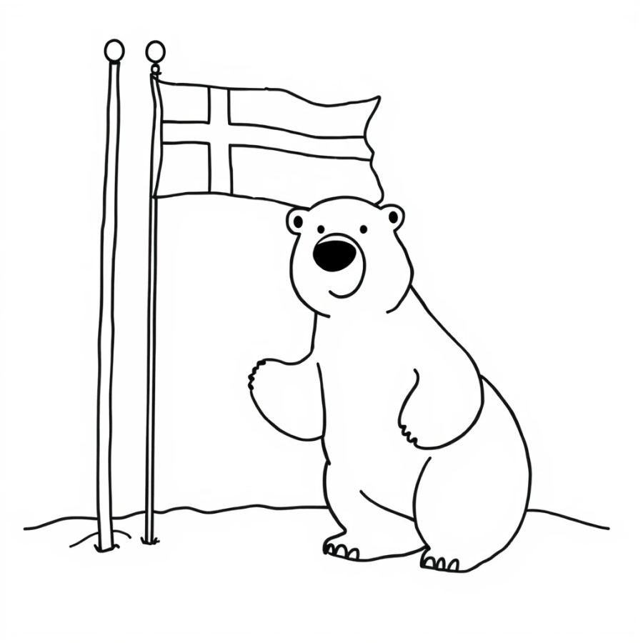 Polar Bear Posing Next To A Flag At The North Pole Coloring Page