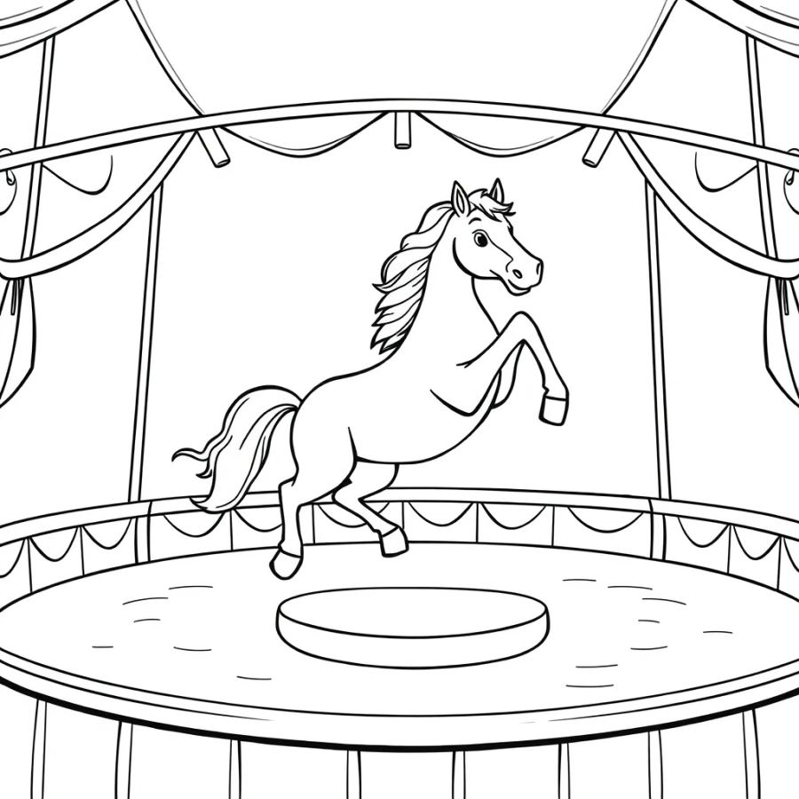 Horse Performing Tricks In A Circus Ring Coloring Page