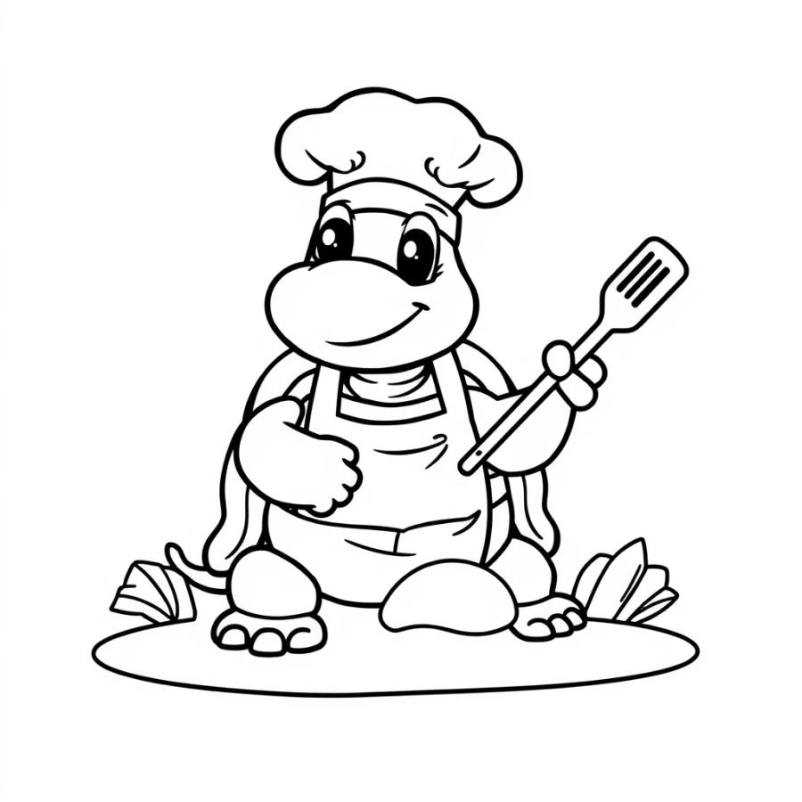 Baking Chef Turtle Coloring Page