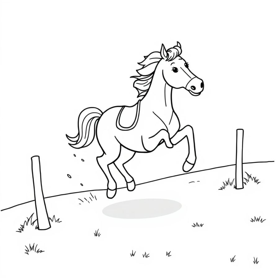 Horse Running On A Cross-Country Trail Obstacle Course Coloring Page