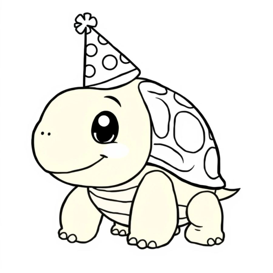 Turtle Wearing A Party Hat Coloring Page