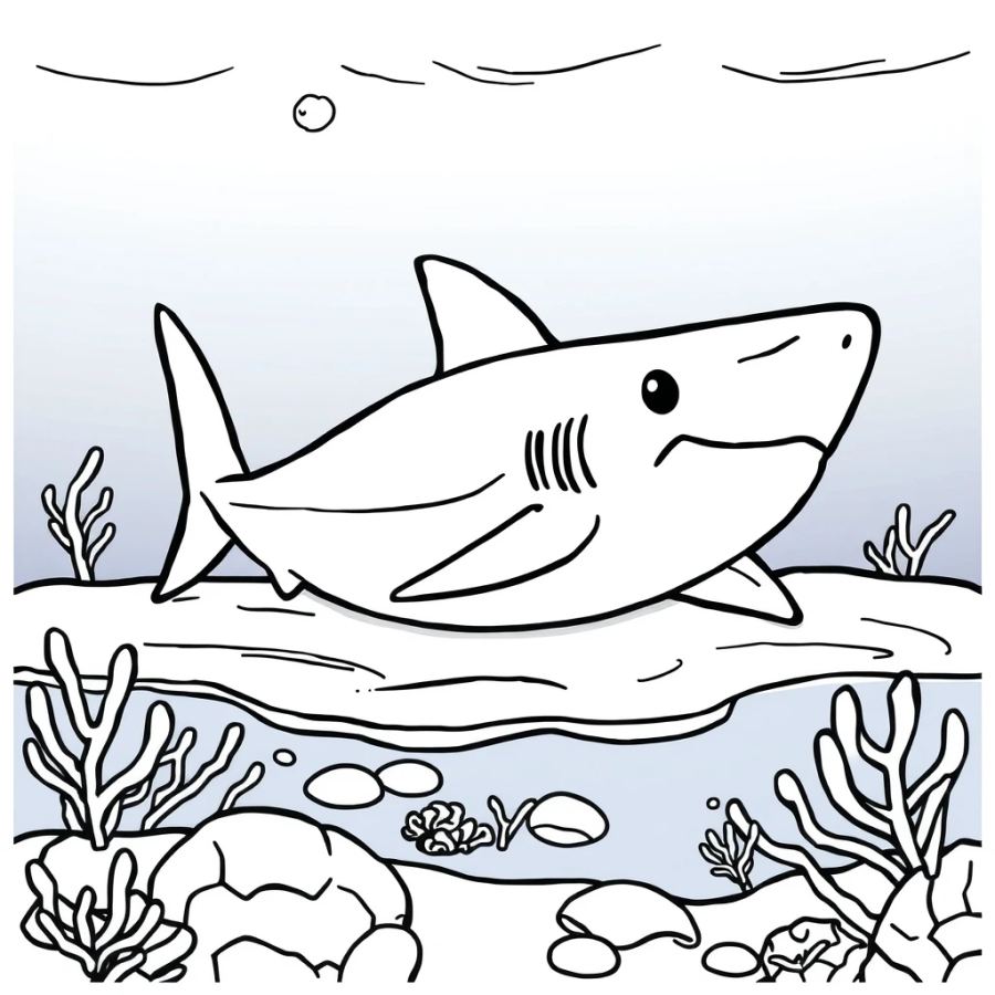 Shark Resting On The Chilly Seabed Floor Coloring Page