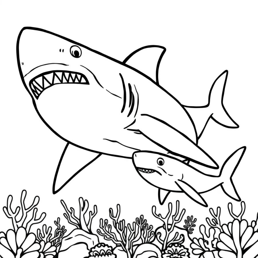 Giant Shark Family Ruling Primeval Seas Coloring Page