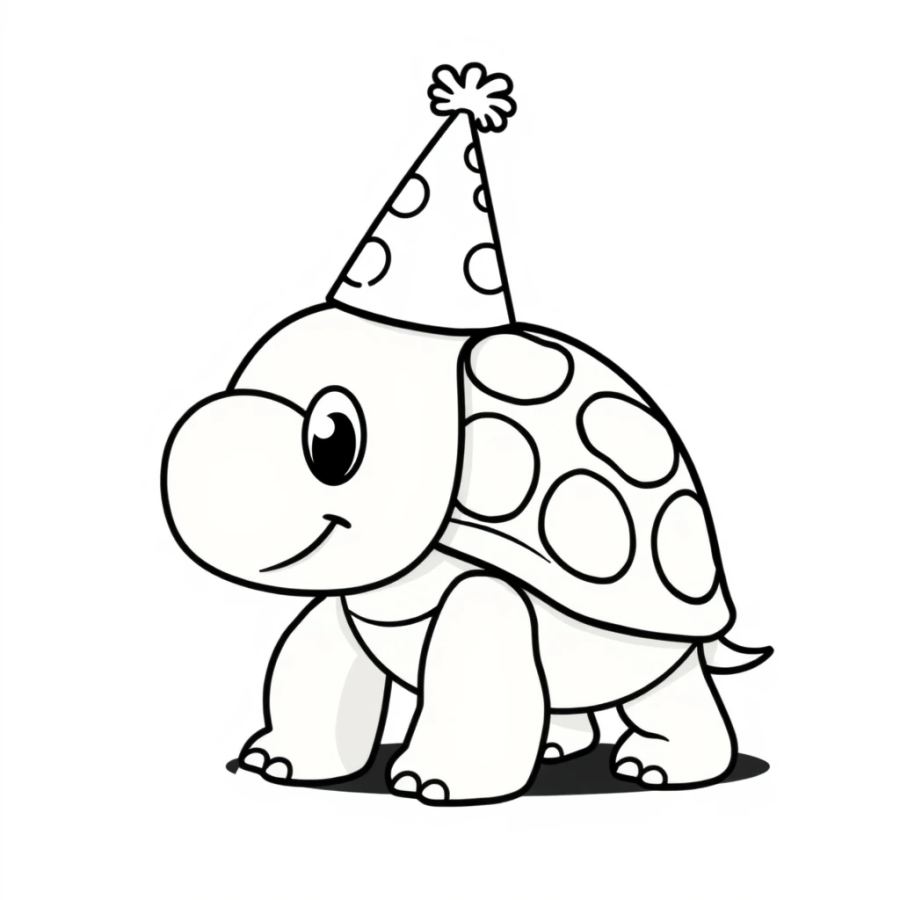 Turtle Wearing A Party Hat Coloring Page