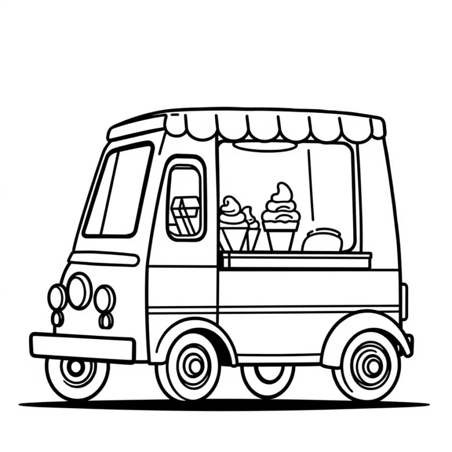 Ice Cream On Truck Counter Coloring Page