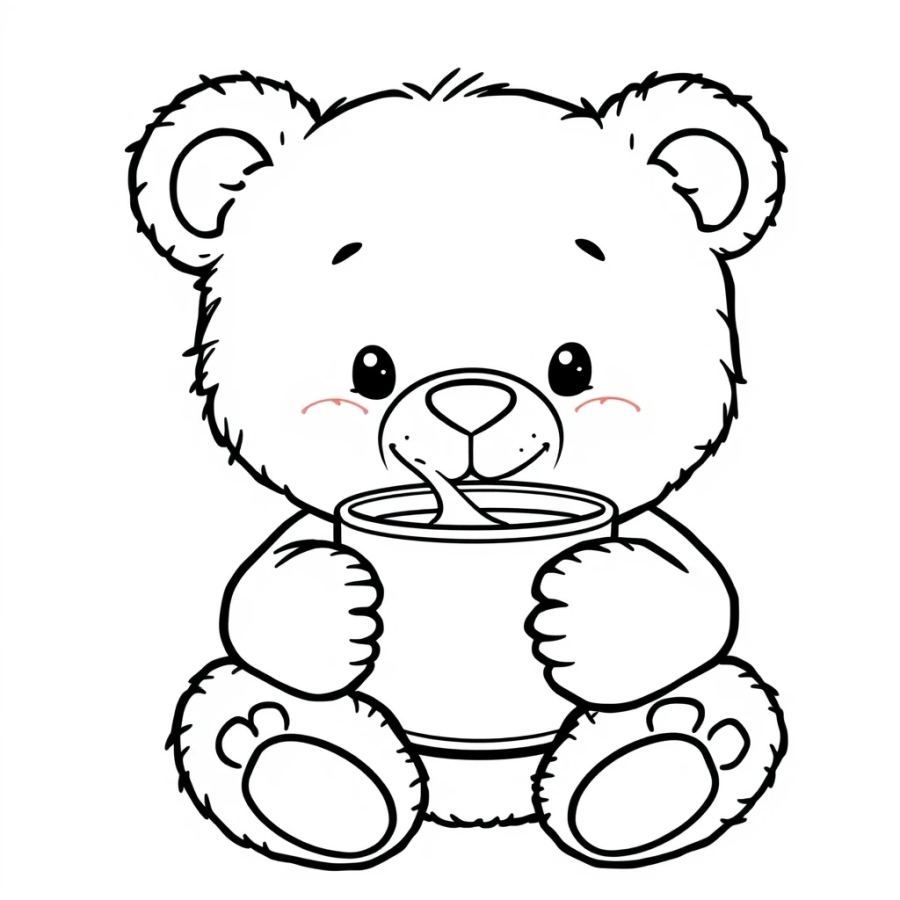 Cozy Teddy Bear with Warm Milk Coloring Page