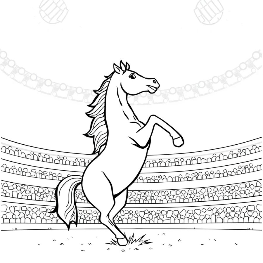 Horse Rearing Up Under Bright Stadium Lights Coloring Page