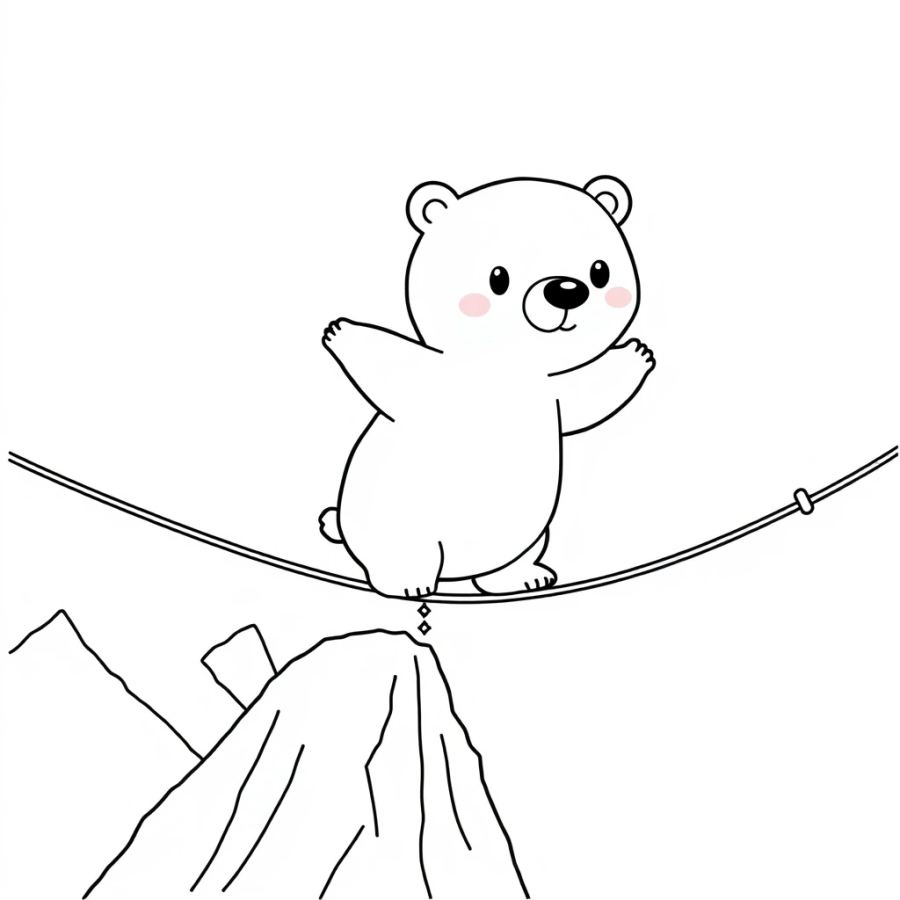 Polar Bear Balancing On A High Alpine Tightrope Coloring Page