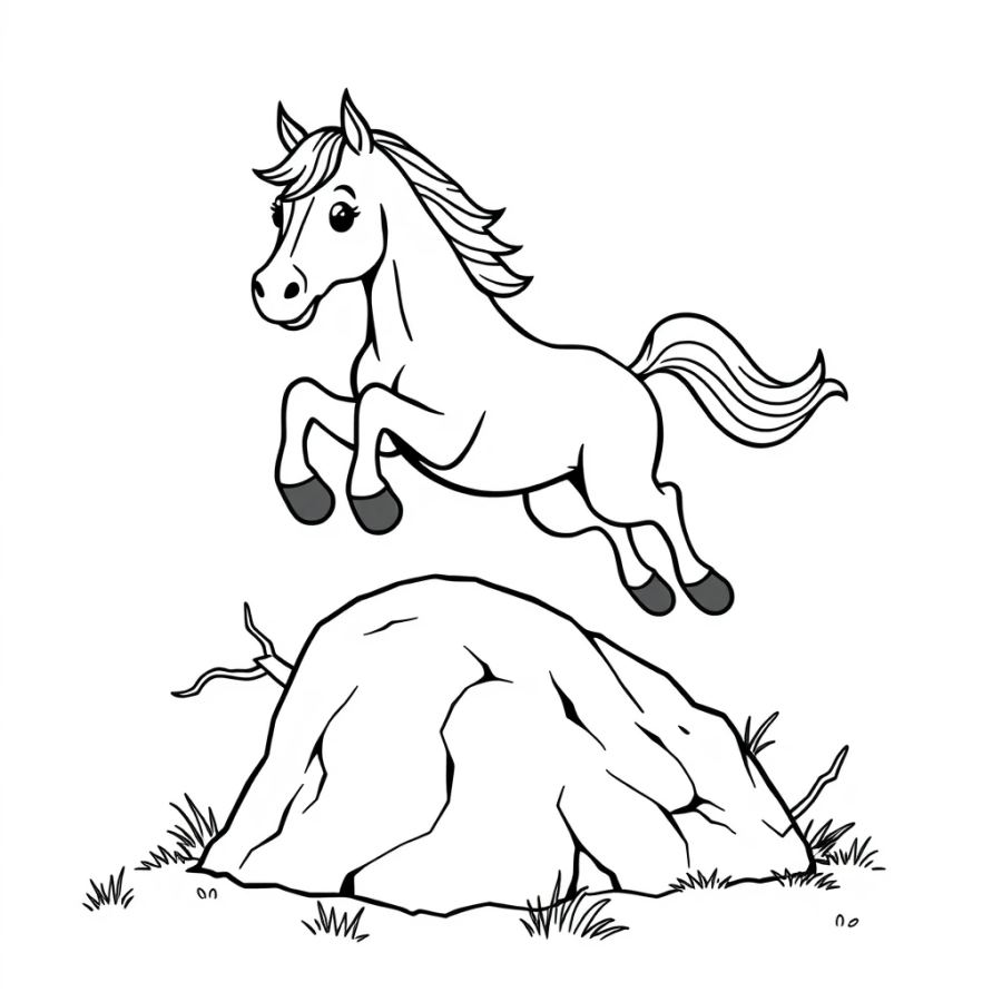 Horse Leaping Over A Tumbleweed Coloring Page