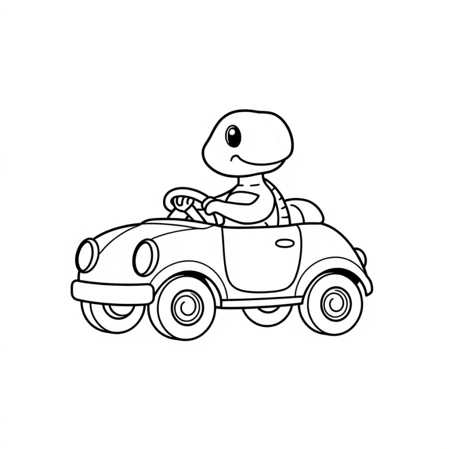 Turtle Driving A Tiny Car Coloring Page