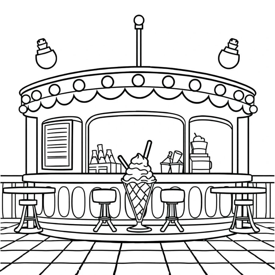 Ice Cream Under Parlor Lights Coloring Page