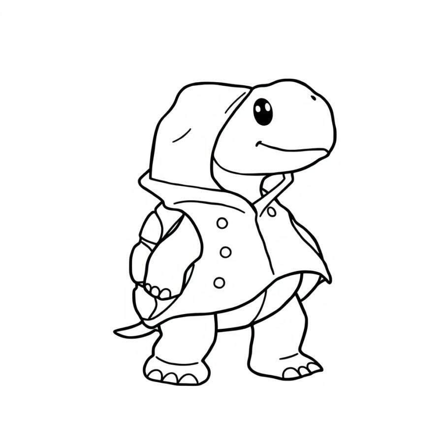 Turtle Wearing A Raincoat Coloring Page
