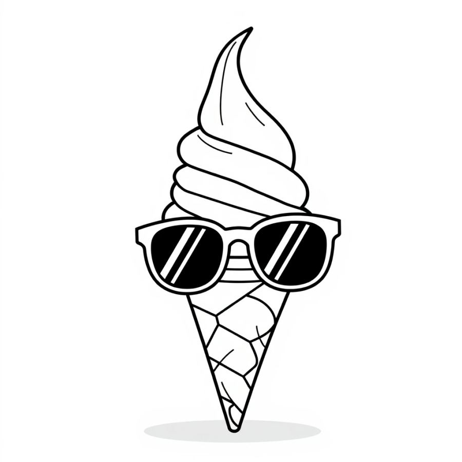 Ice Cream Next To Sunglasses Coloring Page