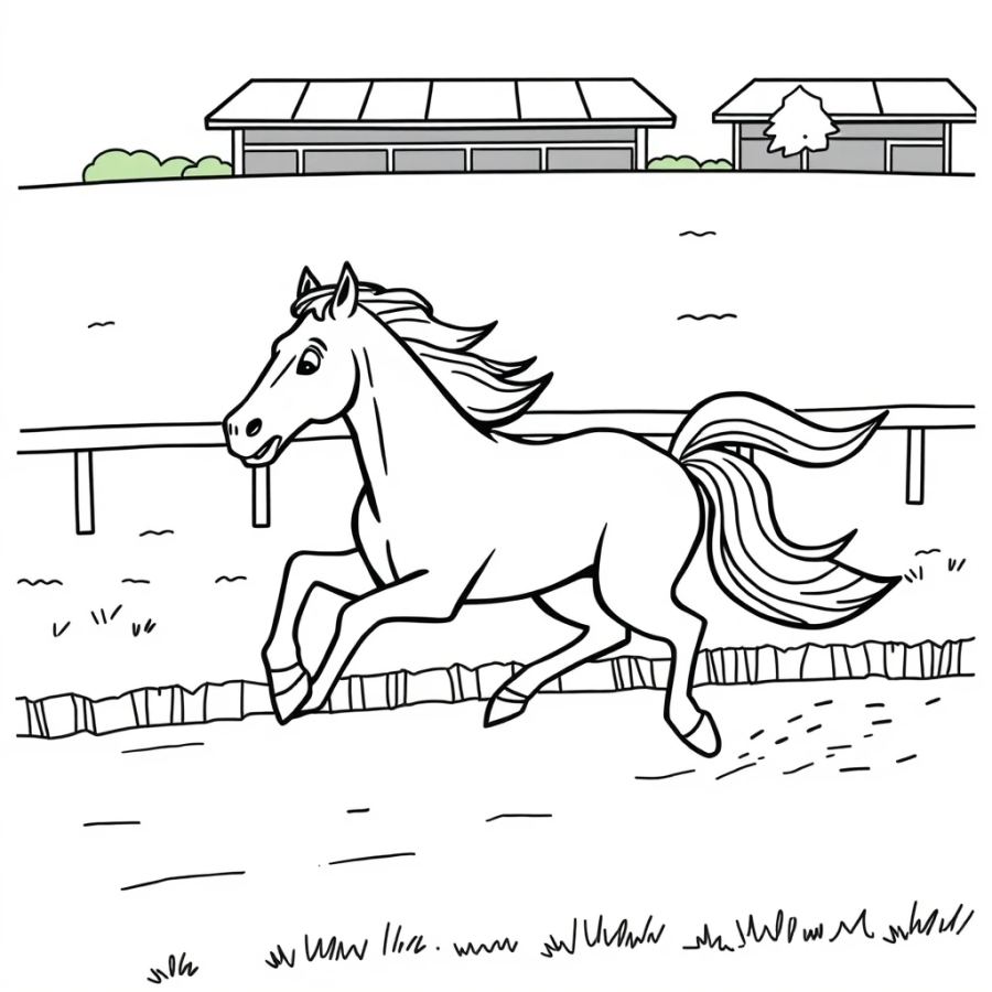 Horse Galloping Fast Around A Racetrack Coloring Page