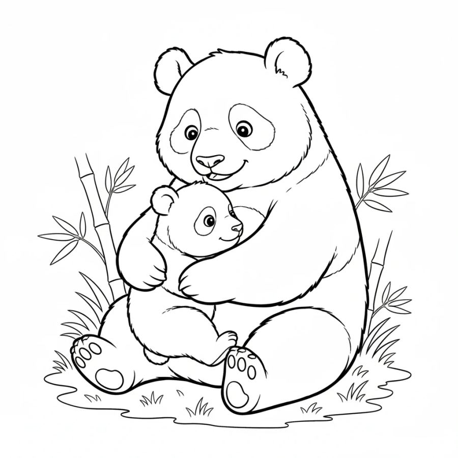 Panda Family – Mother And Baby Coloring Page