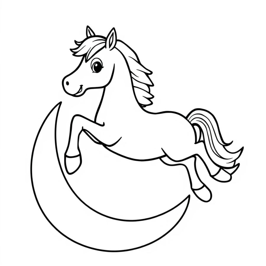 Horse Leaping Over The Crescent Moon Coloring Page