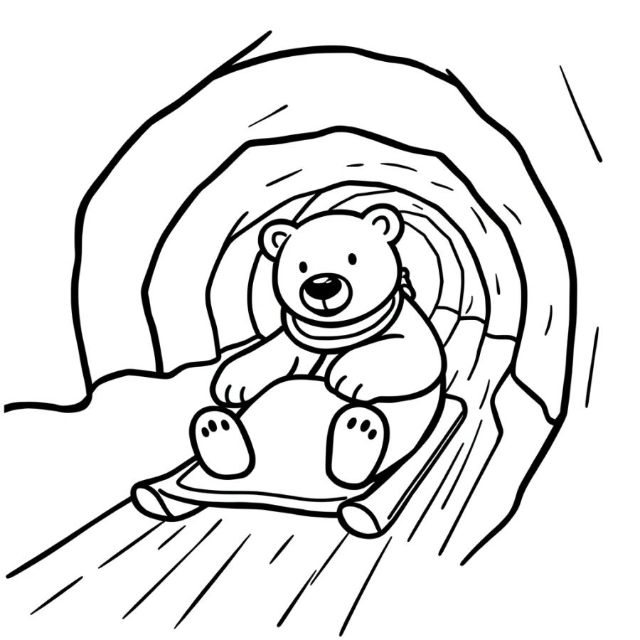 Polar Bear Bobsledding Through A Twisting Ice Tunnel Coloring Page
