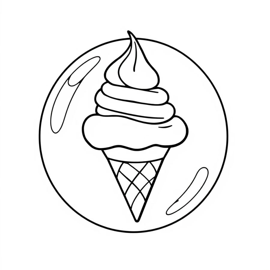 Ice Cream Floating In A Bubble Coloring Page